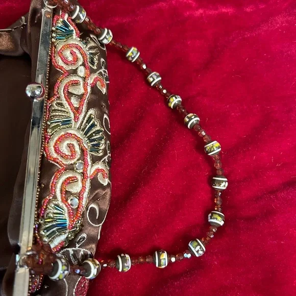 🍓VTG Y2K BOHO BROWN BEADED CLUTCH - Picture 2 of 5